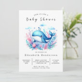 Modern bewerkbaar walvis Baby shower Kaart (Staand voorkant)