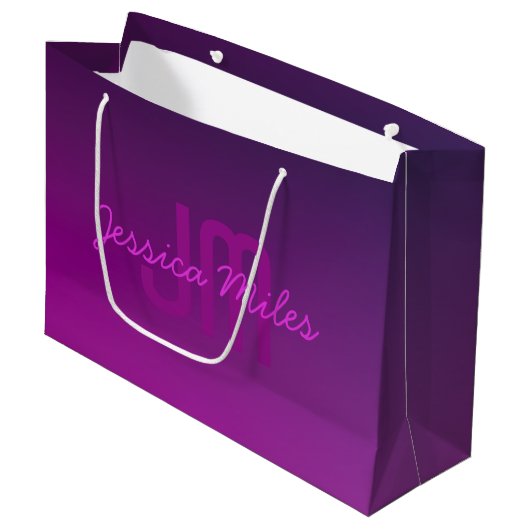 Modern bewerkbare monogramtekst & paarse ombre  groot cadeauzakje (Voorkant Gekanteld)