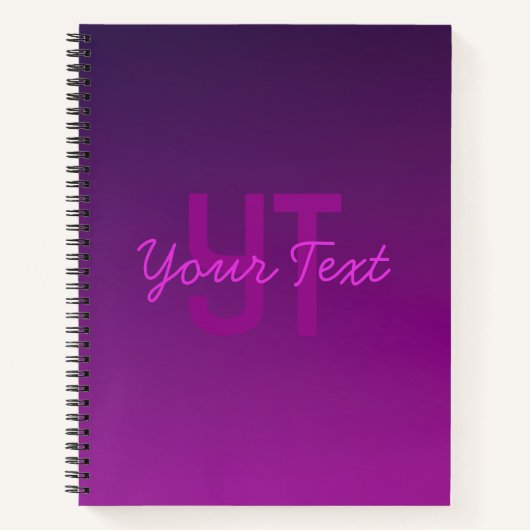 Modern bewerkbare monogramtekst & paarse Ombre  Notitieboek (Voorkant)