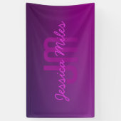 Modern bewerkbare monogramtekst & paarse ombre spandoek (Verticaal)
