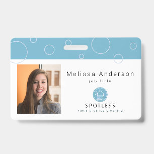 Modern Bezemslogo Blauw Schoonmaakdienst ID-foto Badge