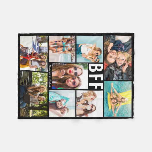 Modern BFF Best Friends Photo Collage Names Fleece Deken (Voorkant (Horizontaal))