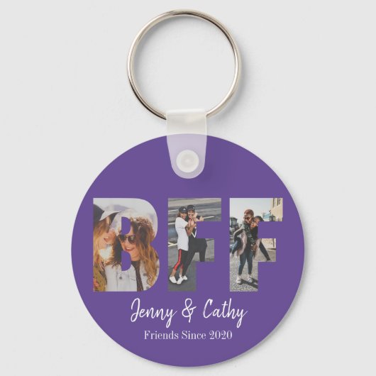 Modern BFF Foto Best Friend Names Paars Violet Sleutelhanger (Voorkant)