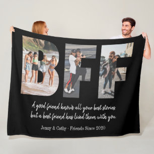 Modern BFF Foto Collage Best Friend Besties Black Fleece Deken