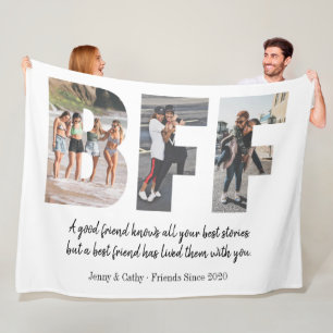 Modern BFF Photo Collage Best Friend Besties Quote Fleece Deken