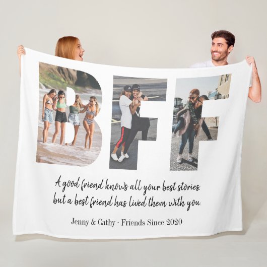 Modern BFF Photo Collage Best Friend Besties Quote Fleece Deken (In situ)