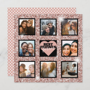 Modern BFF Photo Collage Roos Gold Glitter Feestdagenkaart