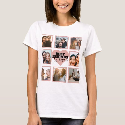 Modern BFF Photo Collage Roos Gold Heart T-shirt (Voorkant)