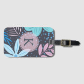 Modern Big Blue Flower Pattern roze Monogram Bagagelabel (Voorkant (horizontaal))