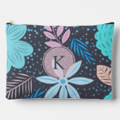 Modern Big Blue Flower Pattern roze Monogram Etui (Voorkant)
