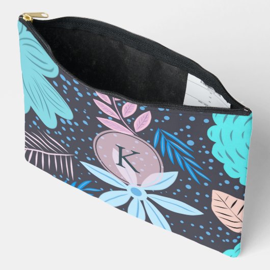 Modern Big Blue Flower Pattern roze Monogram Etui (Open)