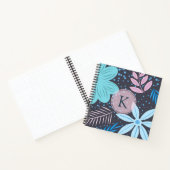 Modern Big Blue Flower Pattern roze Monogram Notitieboek (Binnen)