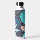 Modern Big Blue Flower Pattern roze Monogram Waterfles (Links)