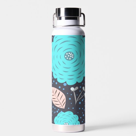 Modern Big Blue Flower Pattern roze Monogram Waterfles (Achterkant)