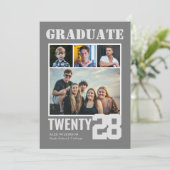 Modern Big Bold Script Trendy 5 Foto Afstuderen Kaart (Staand voorkant)