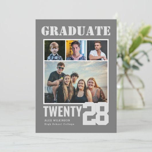 Modern Big Bold Script Trendy 5 Foto Afstuderen Kaart (Staand voorkant)