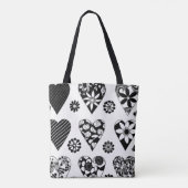 Modern Big Hearts & Flowers Black & White Tote Bag (Achterkant)