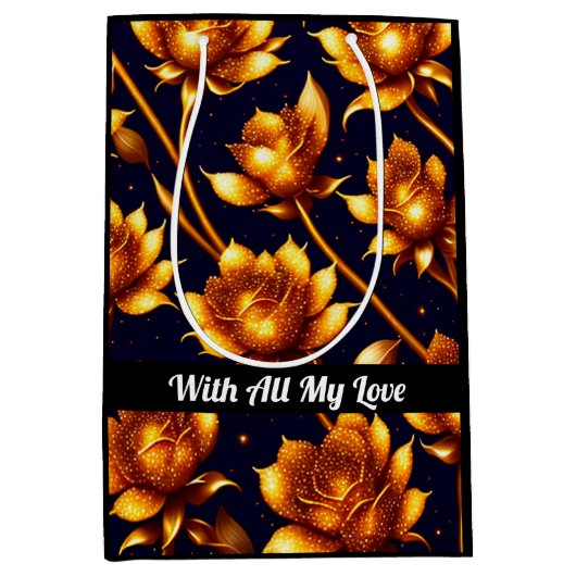 Modern Big Luxury Gold Roos Collectie Medium Cadeauzakje (Voorkant)