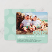 Modern Big ONE Fun Baby Twins Foto Eerste Verjaard Kaart (Voorkant / Achterkant)