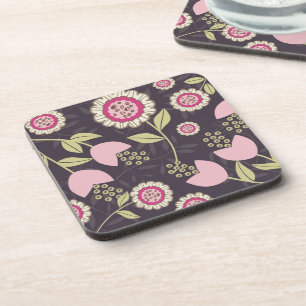 Modern Big Pink Floral Tulip Pattern Bier Onderzetter
