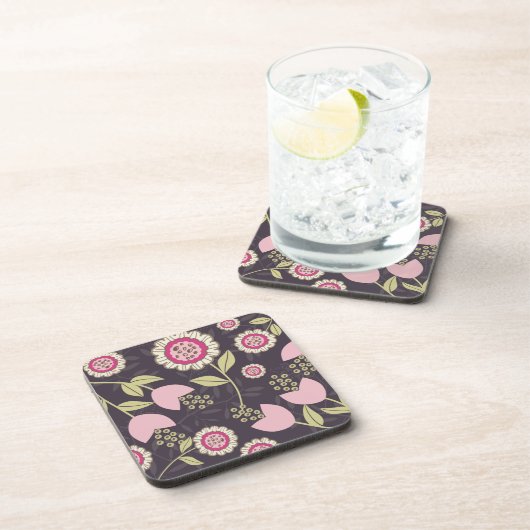 Modern Big Pink Floral Tulip Pattern Bier Onderzetter (Rechterzijde)