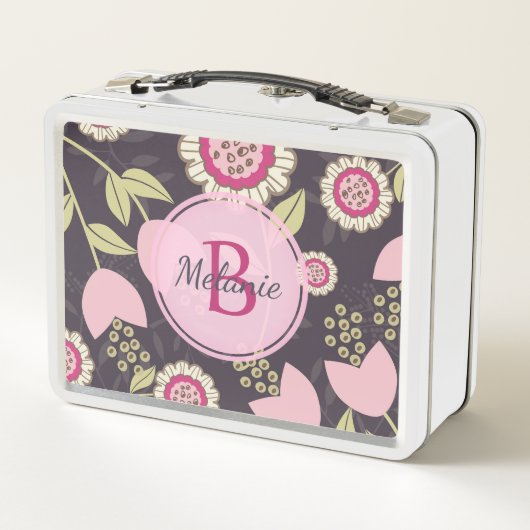 Modern Big Pink Floral Tulip Pattern Monogram (Achterkant)