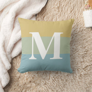 Modern Big Stripes Big Letter Monogram Khaki Blue Kussen