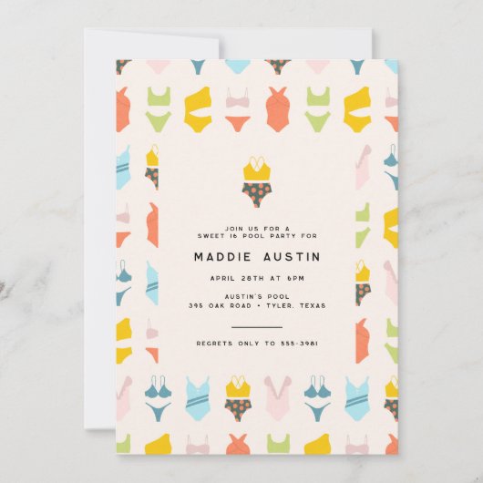 Modern Bikini Tiener Tween Verjaardag Zwembad Part Kaart (Voorkant)