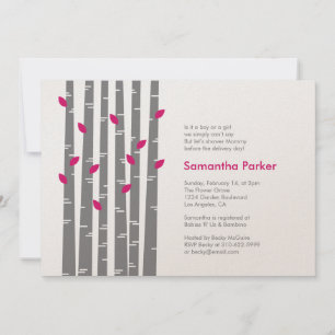 Modern Birch - Fuchsia Baby shower Invitation Kaart