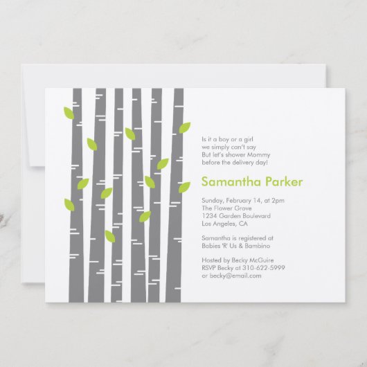 Modern Birch - Grass Baby shower Invitation Kaart (Voorkant)