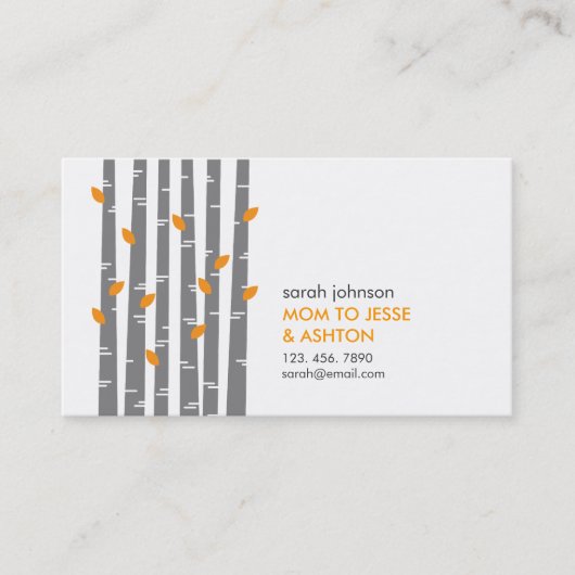 Modern Birch in Tangerine Mammie Calling Card Contactkaartje (Voorkant)