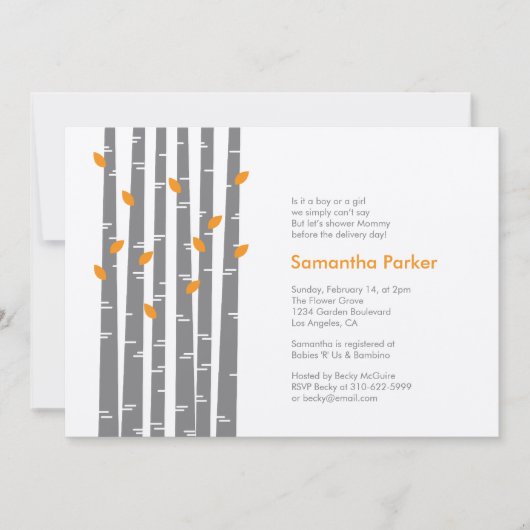 Modern Birch - Tangerine Baby shower Invitation Kaart (Voorkant)