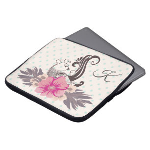 Modern Bird and Flora Dotty Monogrammed Laptop Sleeve