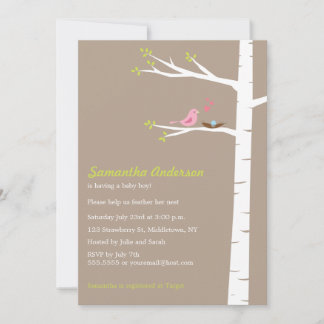 Modern Bird Birch Baby shower Invitation - Boy Kaart