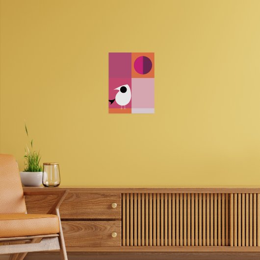 Modern Bird Color Block Roze Sinaasappel Poster (Woonkamer 2)