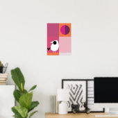 Modern Bird Color Block Roze Sinaasappel Poster (Thuiskantoor)