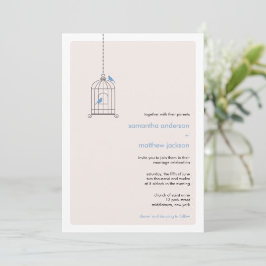 Modern Birdcage Wedding Invitation - Blue Kaart (Staand voorkant)