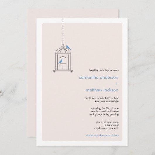 Modern Birdcage Wedding Invitation - Blue Kaart (Voorkant / Achterkant)