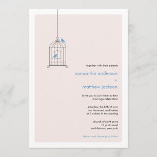 Modern Birdcage Wedding Invitation - Blue Kaart