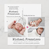 Modern Birth Announounement Photo Grid Collage Briefkaart (Voorkant / Achterkant)