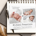 Modern Birth Announounement Photo Grid Collage Briefkaart<br><div class="desc">Moderne een briefkaart van een soort ontwerpaankondiging met decoratief hart dat foto's,  naam,  geboorteinfo,  bericht en 3 foto's op een raster verbindt. Pas de rug aan of schrap de tekst voor handgeschreven bericht. Een lofwaardige manier om je baby aan vrienden en familie bekend te maken.</div>