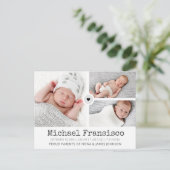 Modern Birth Announounement Photo Grid Collage Briefkaart (Staand voorkant)