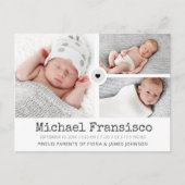 Modern Birth Announounement Photo Grid Collage Briefkaart (Voorkant)