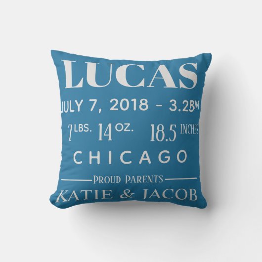 Modern Birth Baby Boy Personalized Nursery Pillow Kussen (Voorkant)