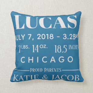 Modern Birth Baby Boy Personalized Nursery Pillow Kussen