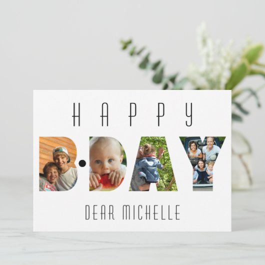 Modern Birthday 4 Foto Collage Persoonlijk Kad (Staand voorkant)