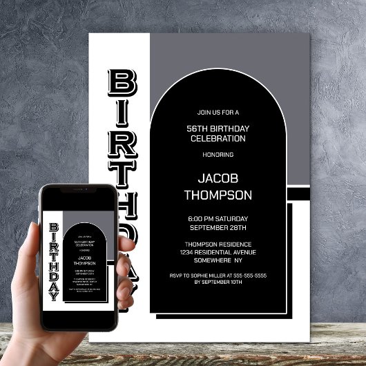 Modern Birthday Black Arch Party Kaart