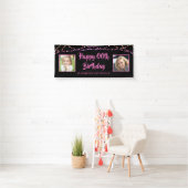 Modern Birthday Black Roze String Lichten 2 Foto's Spandoek (Insitu)
