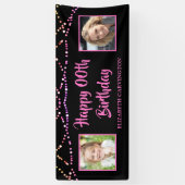 Modern Birthday Black Roze String Lichten 2 Foto's Spandoek (Verticaal)