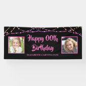 Modern Birthday Black Roze String Lichten 2 Foto's Spandoek (Horizontaal)